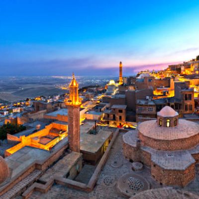 Cityscape of the town of Mardin at the Blue Hour, Turkey